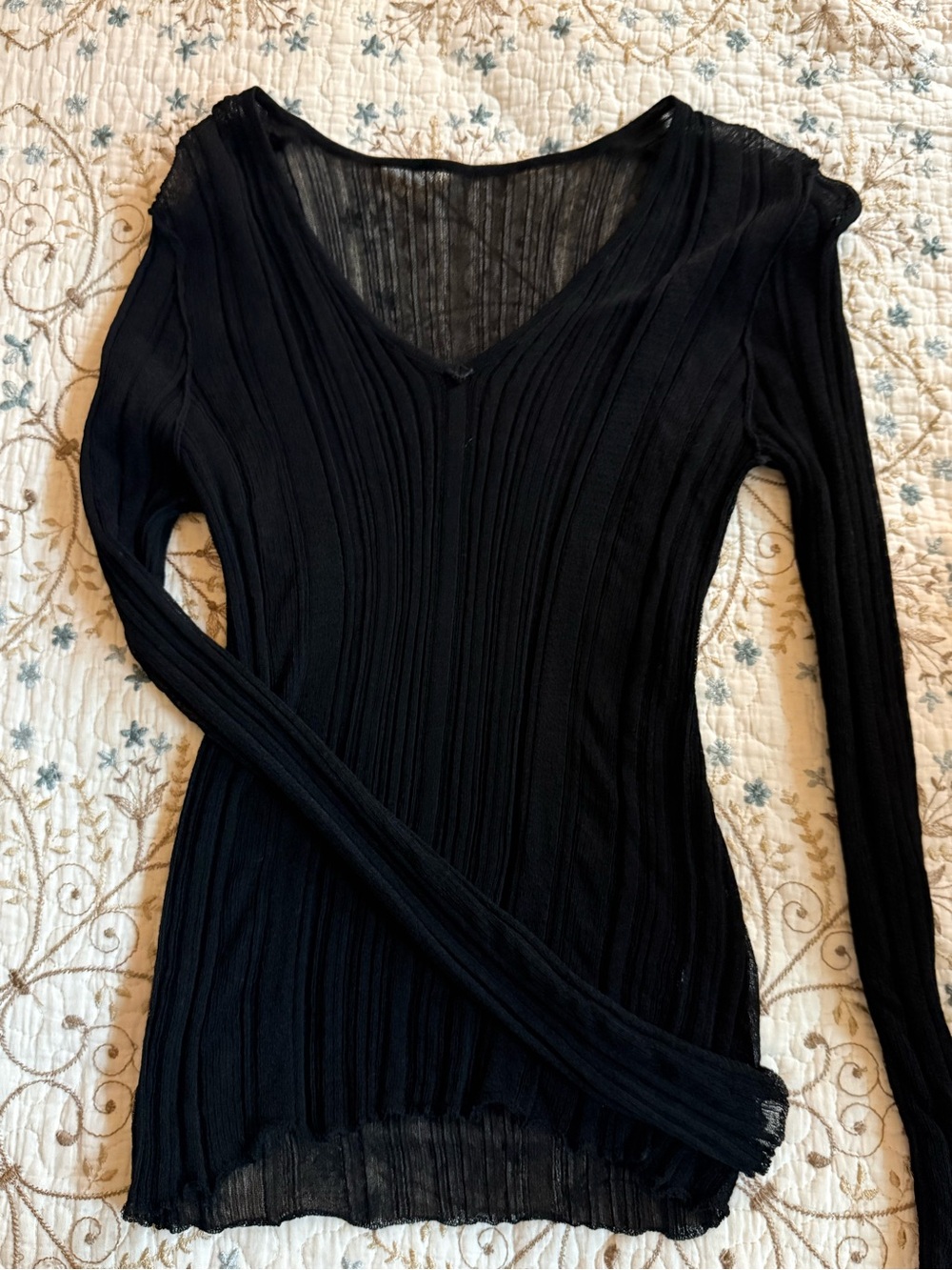 Hollister Black Ribbed V-Neck Long Sleeve Top